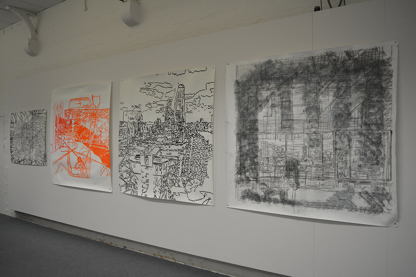 Bankside, London - large scale Indian ink drawing