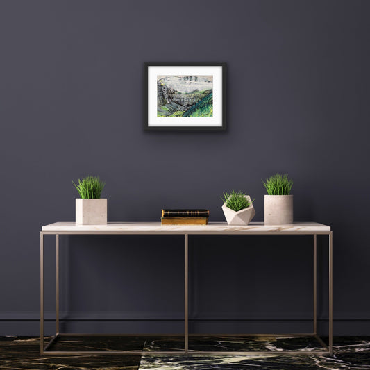 Gavarnie Falls, Spanish Pyrenees - gouache and ink painting