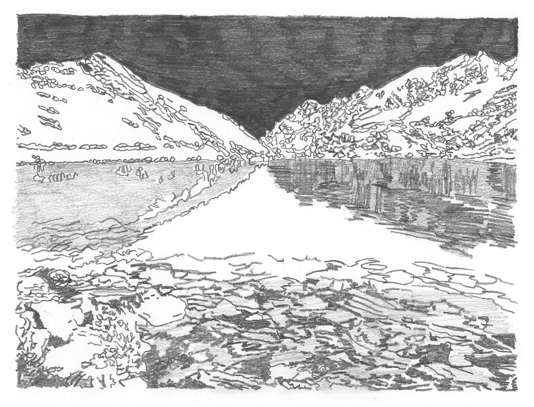 Lac des Vaux, Verbier, Switzerland - graphite drawing