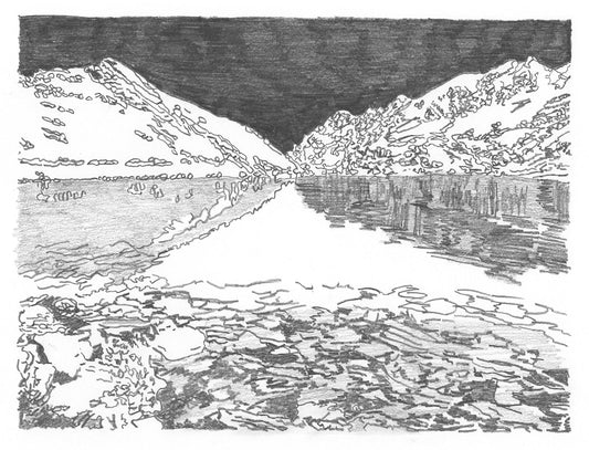 Lac des Vaux, Verbier, Switzerland - graphite drawing