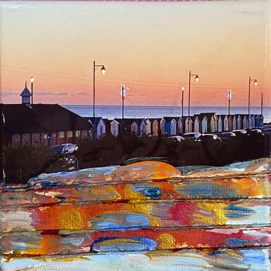 Felixstowe beach hut sunset image 0