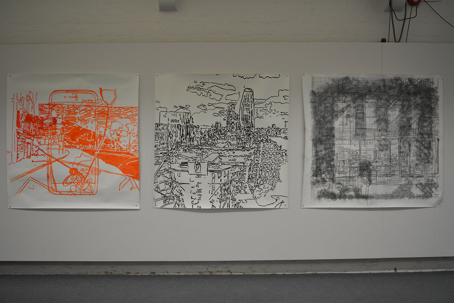 Bankside, London - large scale Indian ink drawing