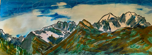 Le Grand Combin, view from Clambin, Switzerland - acrylic and watercolour ink painting