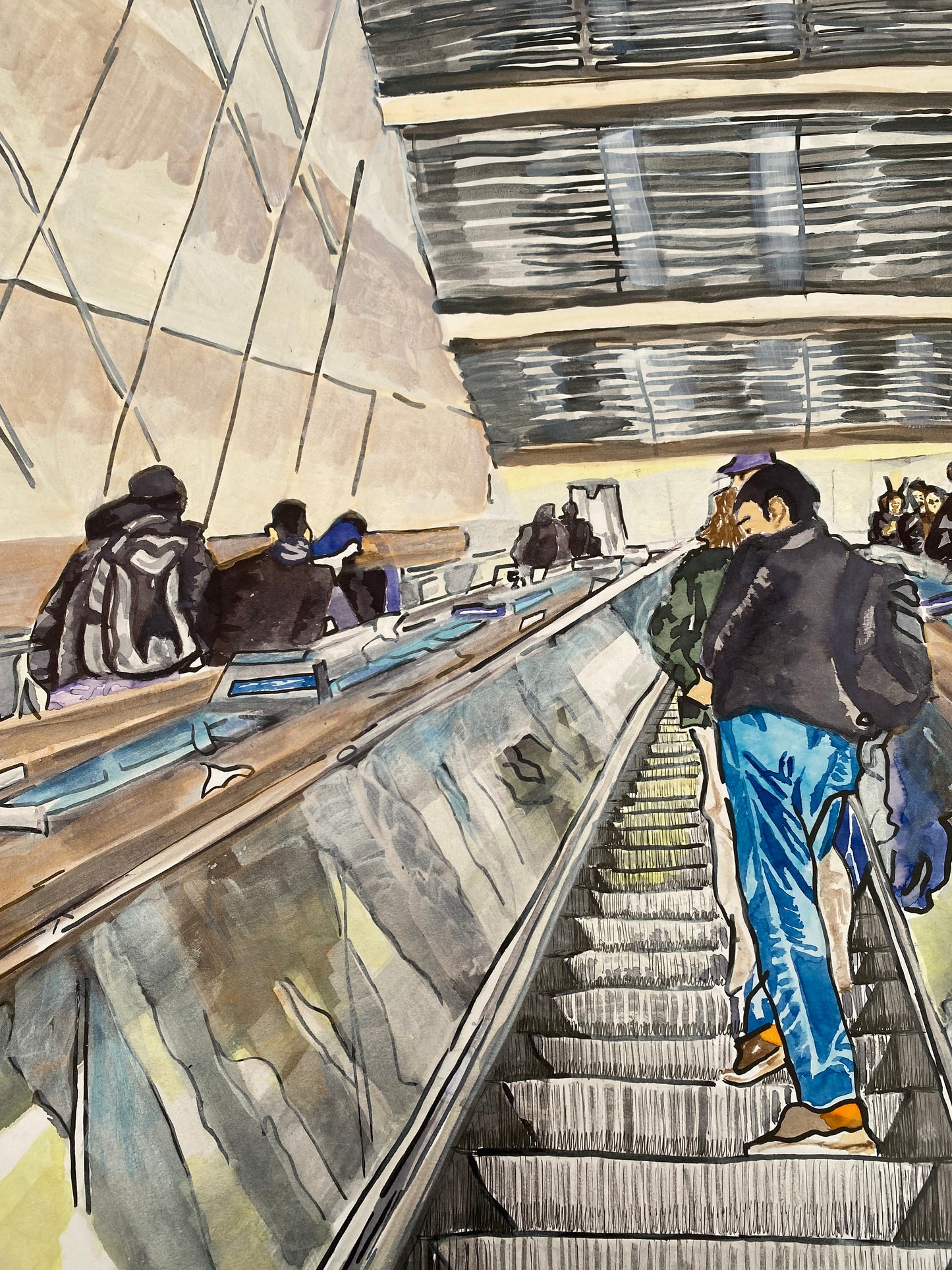 Elizabeth Line, London Liverpool Street - Indian and watercolour colour ink painting