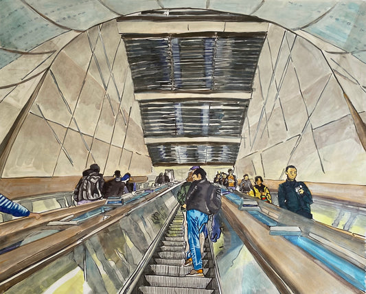 Elizabeth Line, London Liverpool Street - Indian and watercolour colour ink painting
